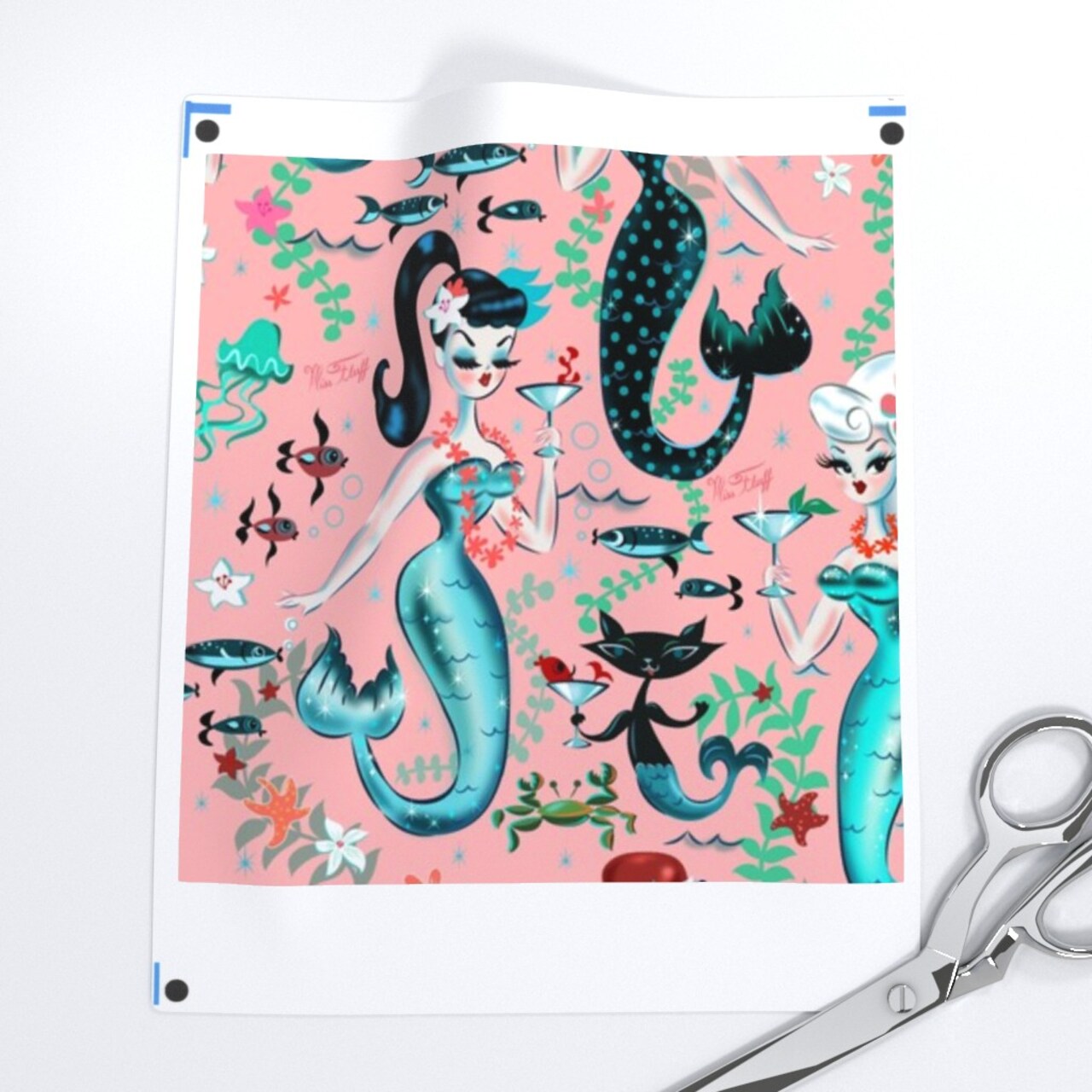 Martini Mermaids Coral Vintage Mermaid Retro Nautical Mid Century Ocean Princess Custom Pre-pasted Wallpaper by Spoonflower Pre-Pasted Wallpaper 2FT Wide